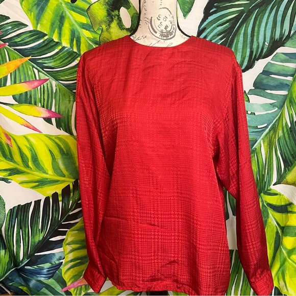 Vintage 80s Evan-Picone 14 Satin Gorgeous Xmas Holiday Office Party Blouse - Picture 1 of 14